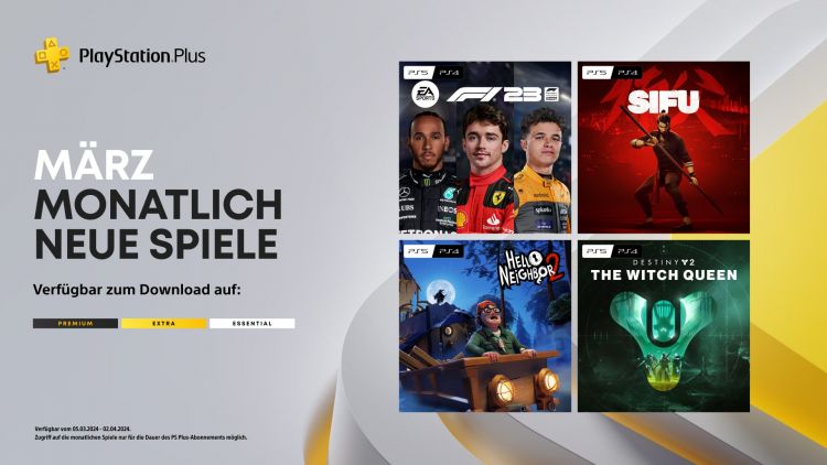  - Monatliche PlayStation Plus-Spiele fr Mrz: EA Sports F1, Sifu, Hello Neighbor 2, Destiny 2: Die Hexenknigin