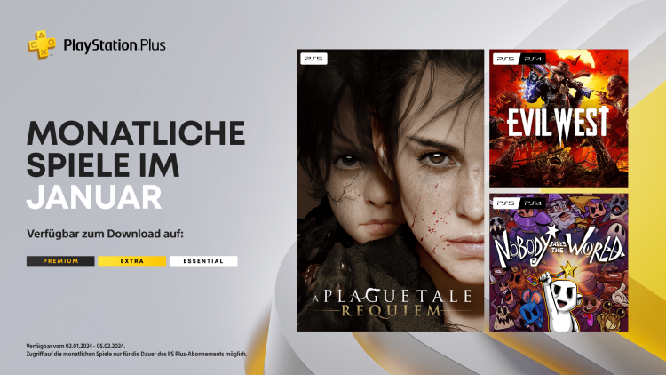  - Monatliche PlayStation Plus-Spiele f�r Januar 2024: A Plague Tale: Requiem, Evil West, Nobody Saves the World