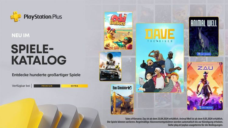  - PlayStation Plus-Spielekatalog f�r April 2024: Dave the Diver, Tales of Kenzera: Zau, The Crew 2 und mehr