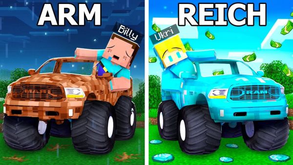 UKRIS REICHER Monstertruck vs BILLYS ARMER Monstertruck Bau Challenge in Minecraft!
