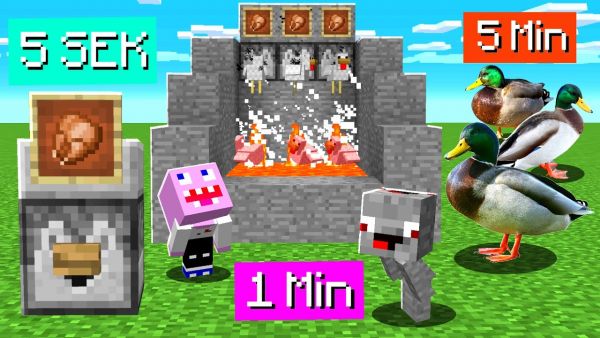 ENTE SÜß SAUER 2 EURO FABRIK BAUEN in 5 Sekunden, 1 Minute und 5 Minuten in Minecraft