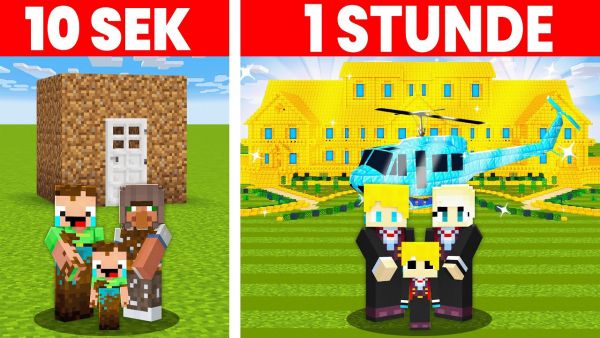 10 Sekunden vs 1 Stunde - MILLIONÄR FAMILIE Hausbau Challenge in Minecraft!